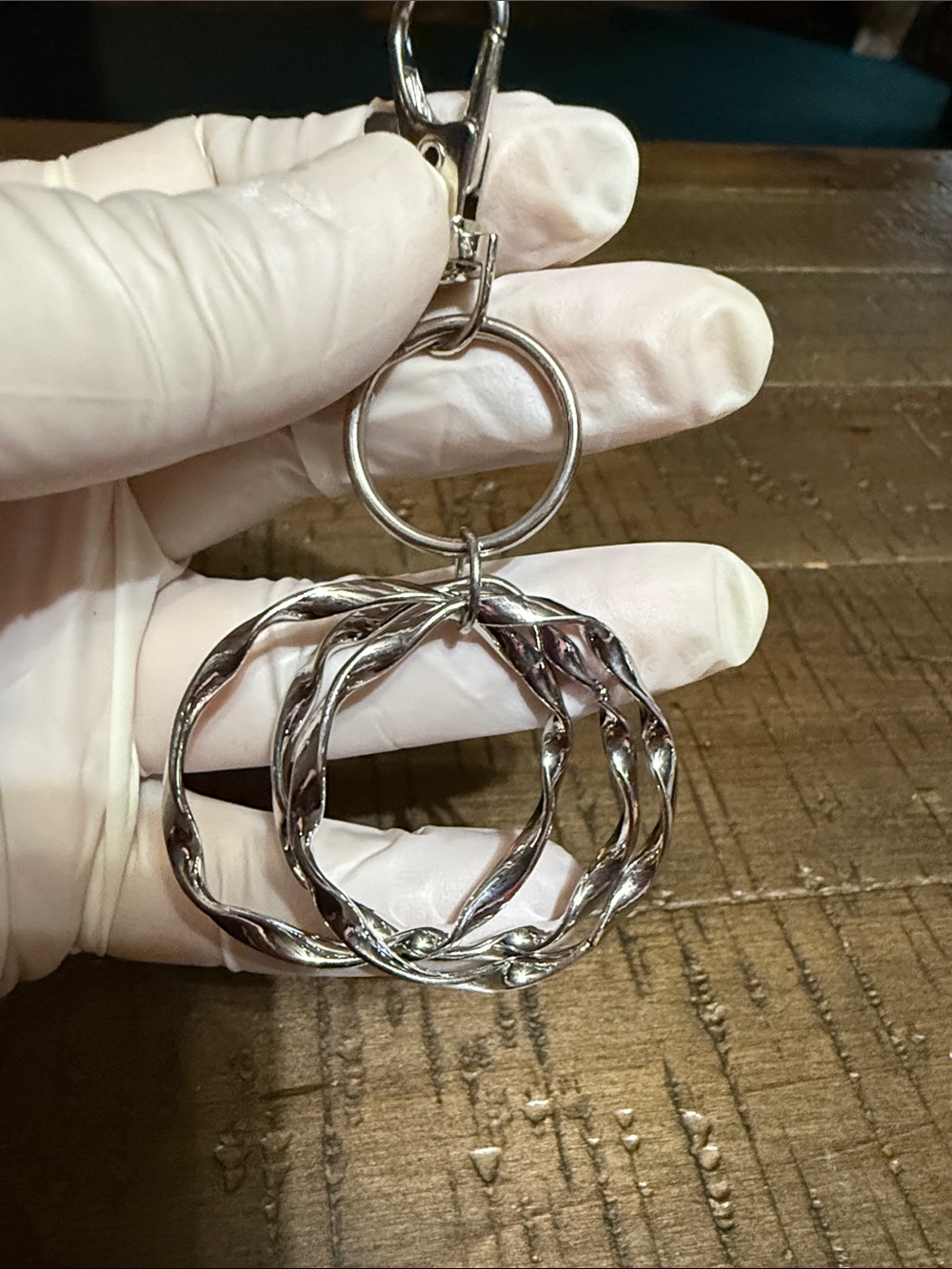 Silver Twisted Hoop Keychain Charm - Shiny Metallic